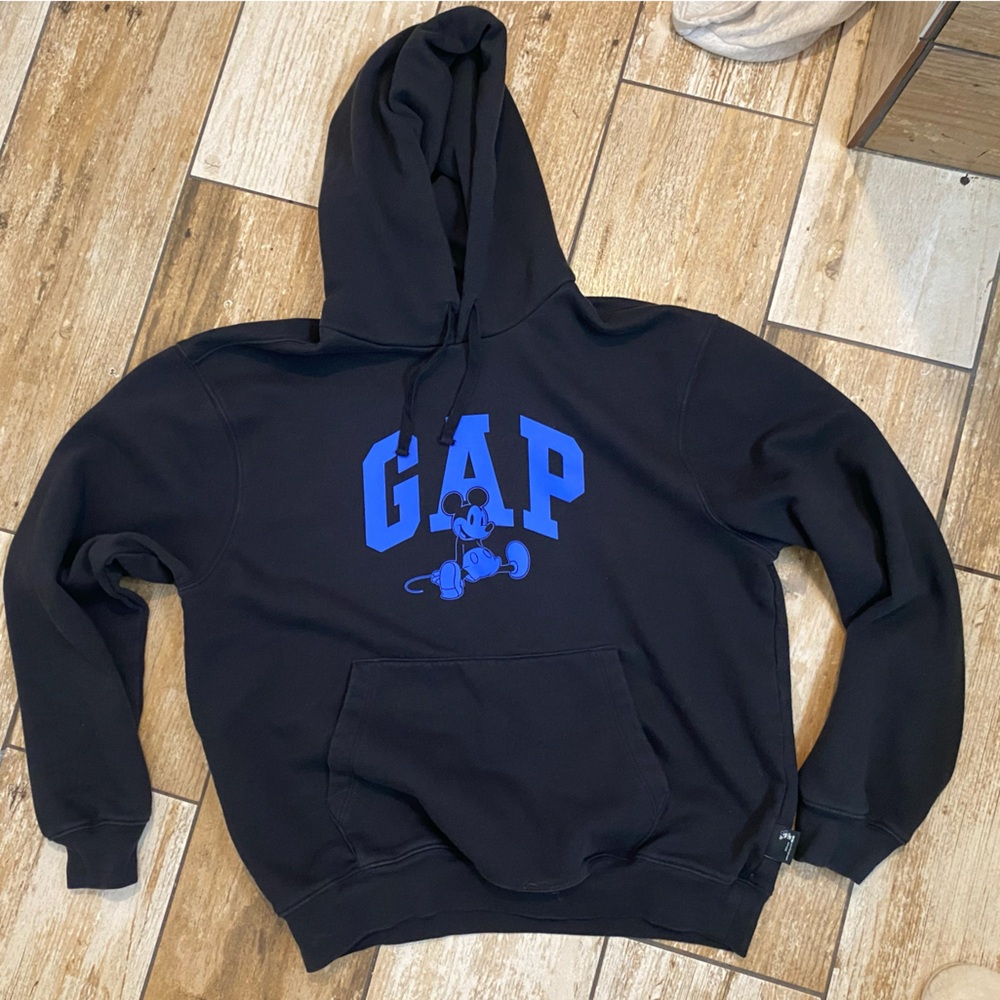 GAP X DISNEY Men's Logo Print With Mickey Mouse Pullover Hoodie Size L In Black
